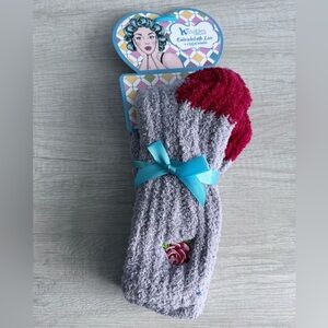 Kissables MinxNY Women's Gray & Red Non-Skid Cozy Soft Chenille Slipper Socks